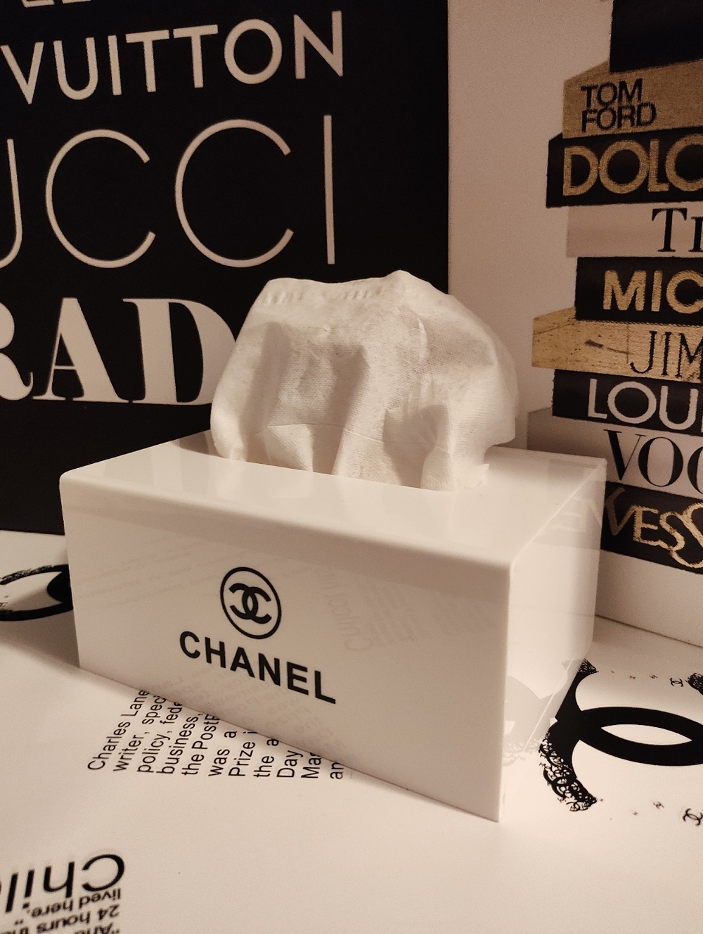 White Logo Tissue Box Cover
